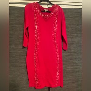 Red Size L Calvin Klein Women’s Dress with Sparkle Detail 3/4 Sleeve